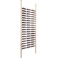 Light wood bottle display kit with horizontal rails holding wine bottles