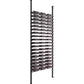Matte black low-profile wine bottle rack with horizontal rows of wine bottles