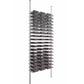 Cool gray low-profile wine bottle rack with metal rails holding multiple bottle rows