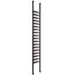 Black low-profile wine rack posts with multiple horizontal bottle rows between two rails.