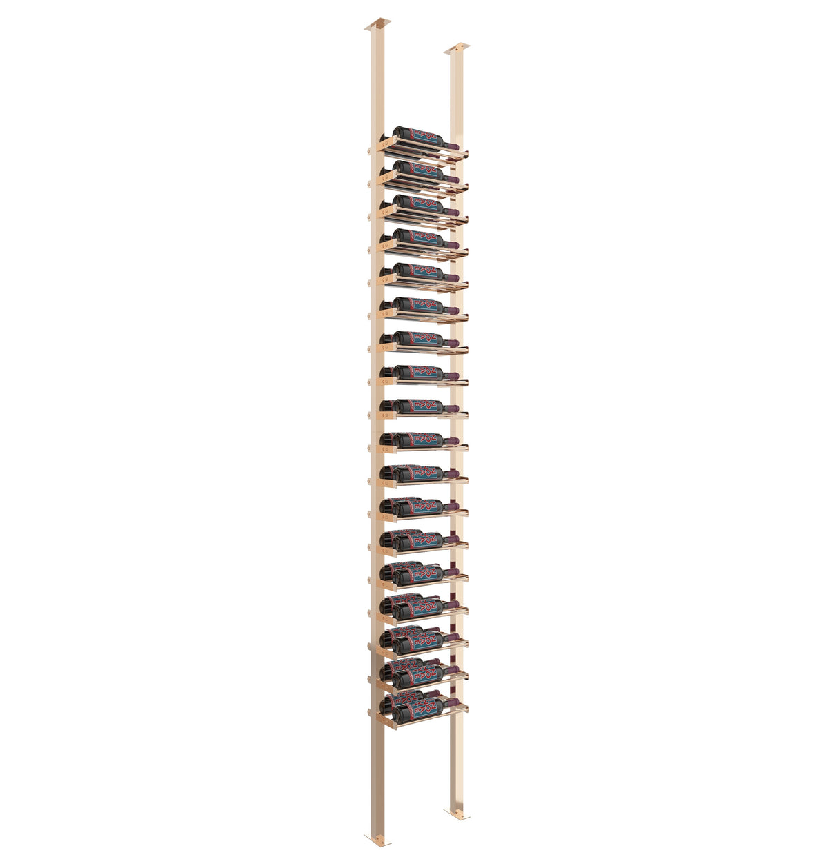 Golden bronze low-profile wine bottle post rack with stacked bottle holders