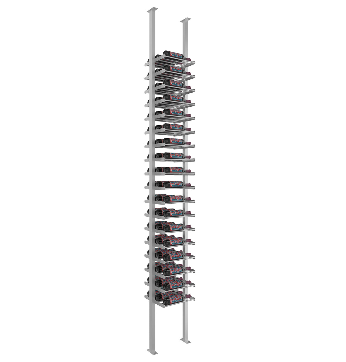 Cool gray low-profile wine bottle post rack with stacked metal bottle holders