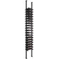 Wine bottle rack with horizontal ledges on matte black posts for countertop or floor use