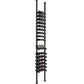 Wine bottle display rack with black frame and multiple tiers of bottle cradles