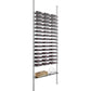 Cool gray low-profile wine bottle rack with stacked bottle slots and sphere on base shelf
