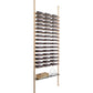 Golden bronze low-profile wine bottle rack with stacked bottle slots and base shelf