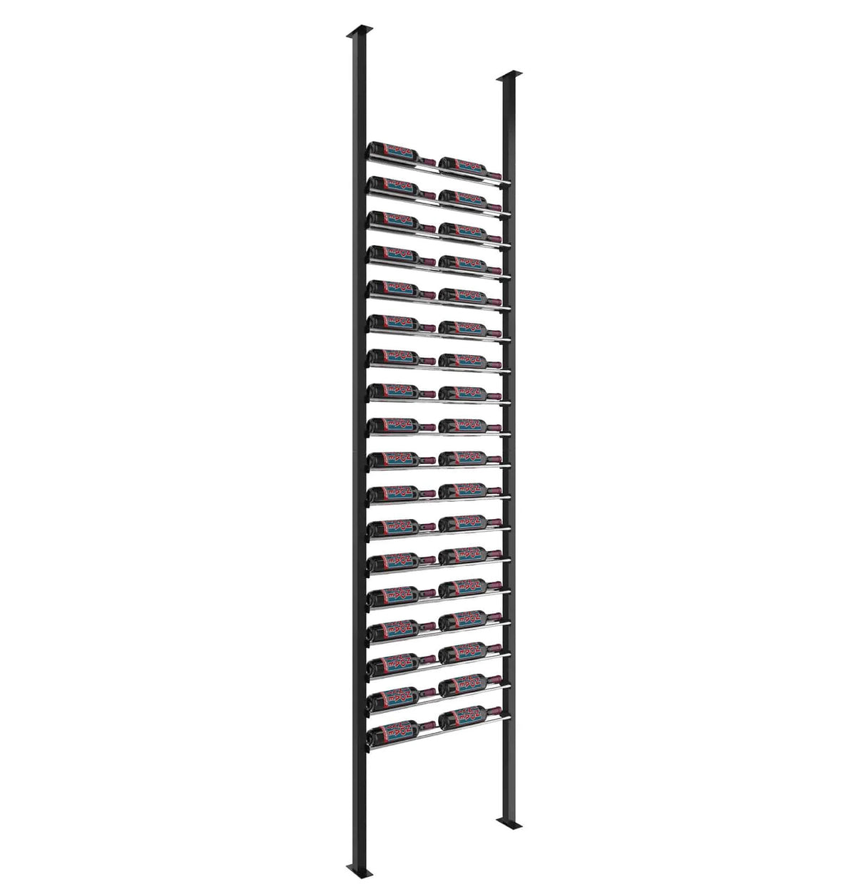 Low-profile post wine bottle rack kit with matte black posts and bottle holders