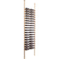 Wine bottle display rack with bronze metal posts and multi-row bottle storage