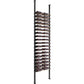 Wine bottle display rack with black metal posts and multi-row bottle holders