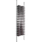 Wine bottle display rack with light gray metal posts and multiple horizontal bottle slots