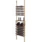 Golden bronze low profile wine bottle storage rack with stacked tiers and two bottles at center.