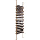 Wine bottle rack with horizontal ledges on bronze posts for organized bottle storage