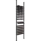 Wine bottle display rack with silver posts and black bottle-cradle rows