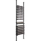 Wine bottle display rack with matte black posts and bottle cradles in rows