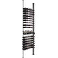 Wine bottle display rack with dark posts and stacked bottle cradles for easy viewing