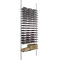 Cool gray low-profile wine bottle rack with stacked bottle slots and bottom storage shelf