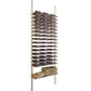 Light wood-toned low-profile wine bottle rack with stacked bottle slots and base shelf