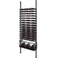 Low-profile wine bottle rack kit with dark metal frame and full row of capped wine bottles