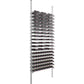 Single wine bottle storage rack with gray metal posts and black ledges, low-profile design