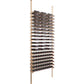 Single wine bottle storage rack with light wood posts and black ledges, low-profile design
