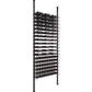 Low-profile wine bottle storage rack with matte black frame and black ledges