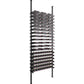 Low-profile wine bottle storage rack with matte black posts and black ledges