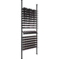 Wine bottle display rack with maroon-capped bottles and dark gray frame