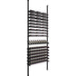 Wine bottle display rack with maroon-capped bottles and matte black frame