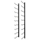 Wall-mounted bottle rack with curved hooks, twin vertical bars in matte black