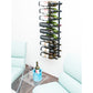 Wall-mounted wine bottle rack with black metal rails and stacked 1.5L bottles