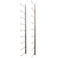 Wall-mounted bottle rack frame with vertical metal posts and curved bottle hooks