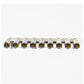 Wall-mounted wine bottle rack holding 9 bottles, long metal row with bottle neck supports