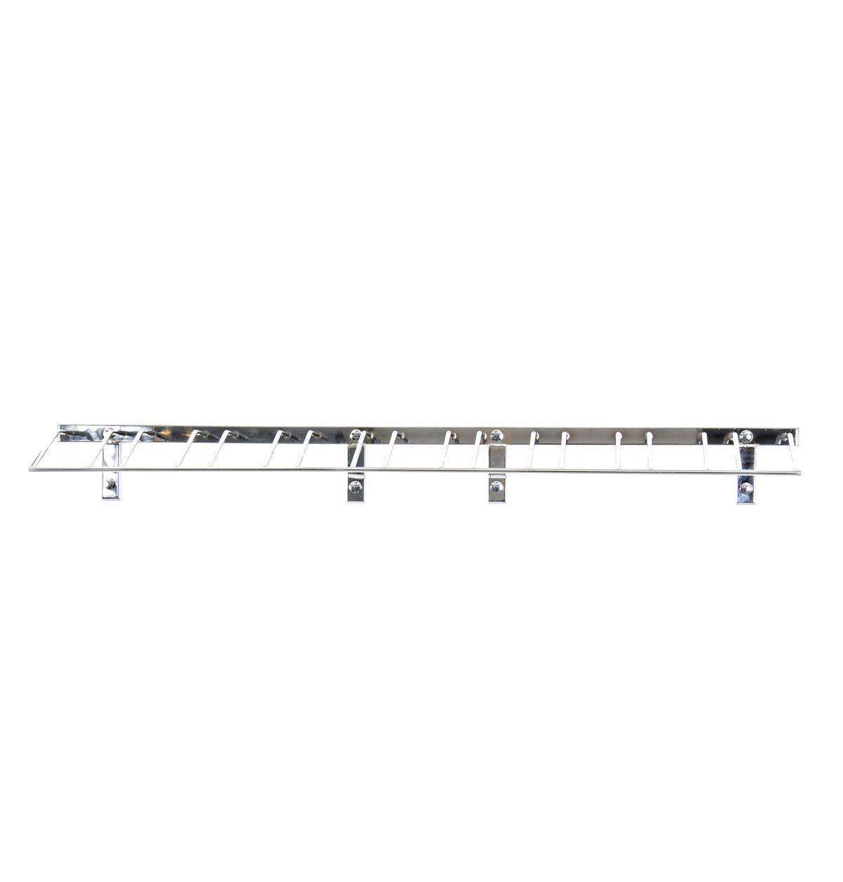 Wall-mounted wine bottle rack for 9 bottles, long metal bar with bottle holder clips