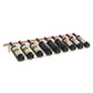 Wall-mounted wine bottle rack holding 9 bottles, bronze frame with bottle slots and end supports
