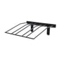 Black wall wine bottle rack frame with five curved bottle holders and side supports.