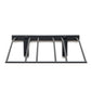 Black wall wine bottle rack with five vertical bottle slots and top mounting bar.