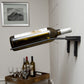 Wall-mounted wine bottle rack with one bottle held horizontally on a dark holder.