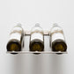Wall-mounted wine bottle rack holding 3 bottles, front view with upright bottle openings