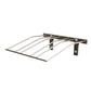 Wall-mounted wine bottle rack, dark metal frame with three bottle slots, no bottles
