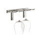 Silver-tone wall-mounted stemware rack with glass hooks holding wine glasses