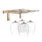 Gold-tone wall-mounted stemware rack holding four wine glasses