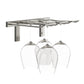 Silver-tone wall-mounted stemware rack holding four wine glasses
