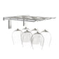 Silver-tone wall-mounted stemware rack holding four wine glasses