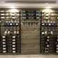 Wall-mounted wine and stemware rack with glass cups hanging below