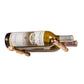 Two-bottle wine pin holder in golden bronze finish, holding a clear wine bottle