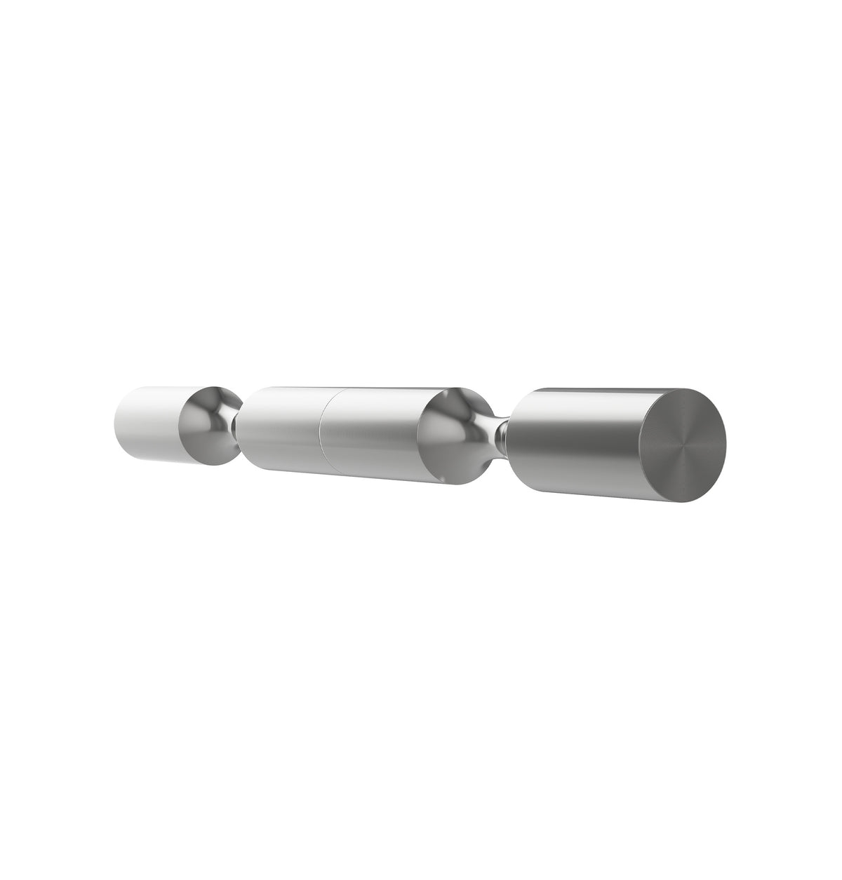 Two-bottle wine pin holder in gunmetal finish, side view with two rounded pin ends