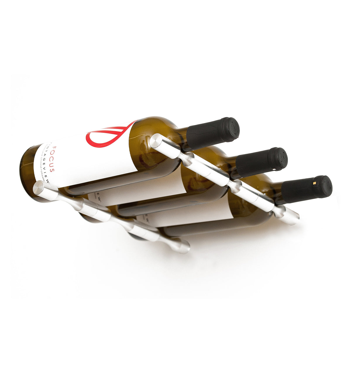 3-bottle wine holder pins, golden bronze finish with three metal bottle rests