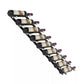 Wine bottle rack with matte black rails holding bottles in a side-by-side row