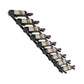Wine bottle pin rack with black rails and angled bottle slots