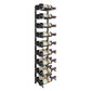 Wine bottle pin rack with black rails holding multiple wine bottles